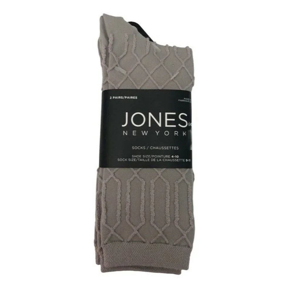 Jones New York Ladies Dress Socks Gray Patterned 2 Pair Rayon Bamboo Size 9-11